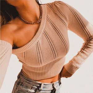 Majorelle Landau Cut-Out one Shoulder Sweater – Indie It-Girl Knit (Size S) 🤍✨
